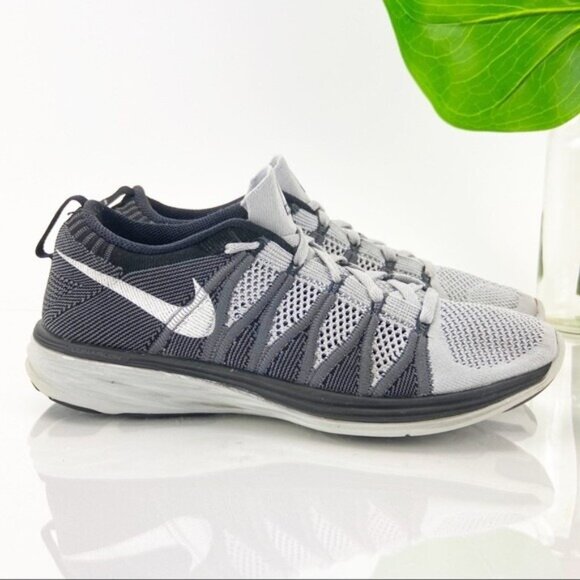 Nike Mens Lunar Flyknit Running Shoes Size 7 Gray Black Knit Low Sneaker Trainer - Picture 1 of 11